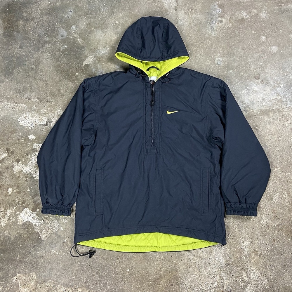 VTG 90s Nike Anorak Windbreaker Jacket Womens Size Small Black Quilted Hoodie